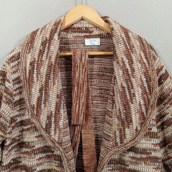 Vintage Sears Cardigan Womens M Brown Open Front Long Sleeves Shawl With Belt - Picture 3 of 10